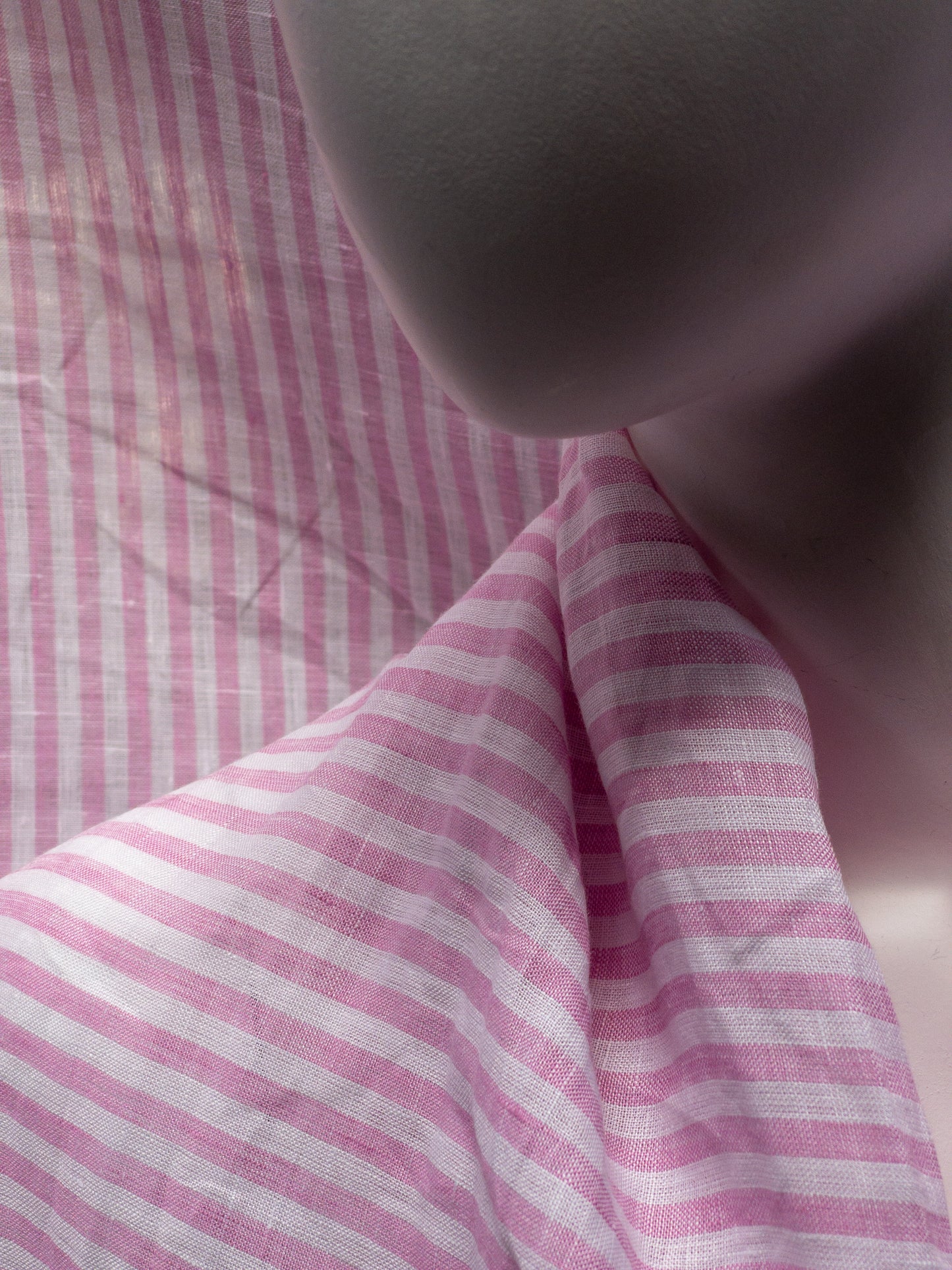 linen stripe pink ecru