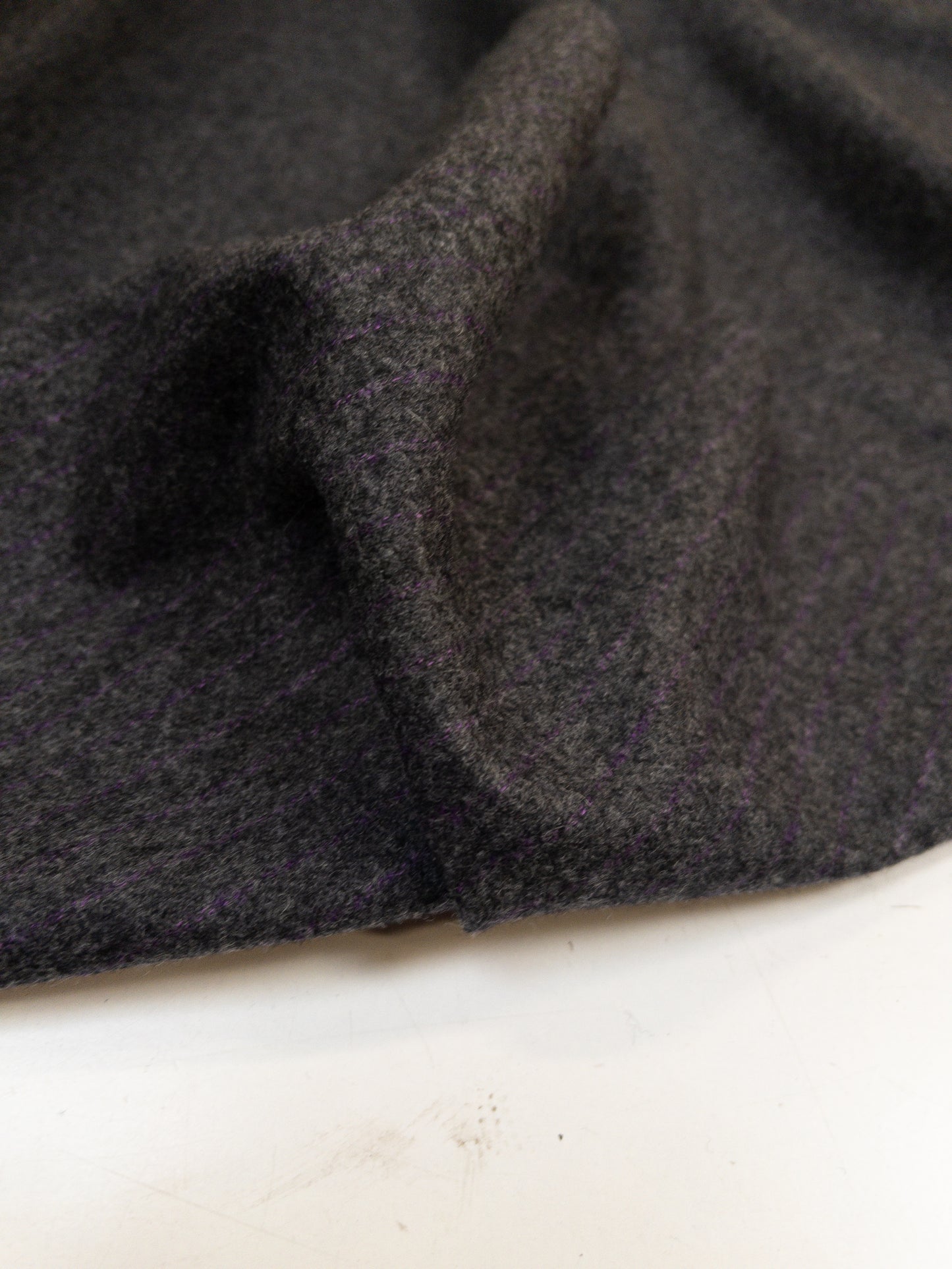 Wool fabric medium thickness color: anthracite with subtle purple line WD17