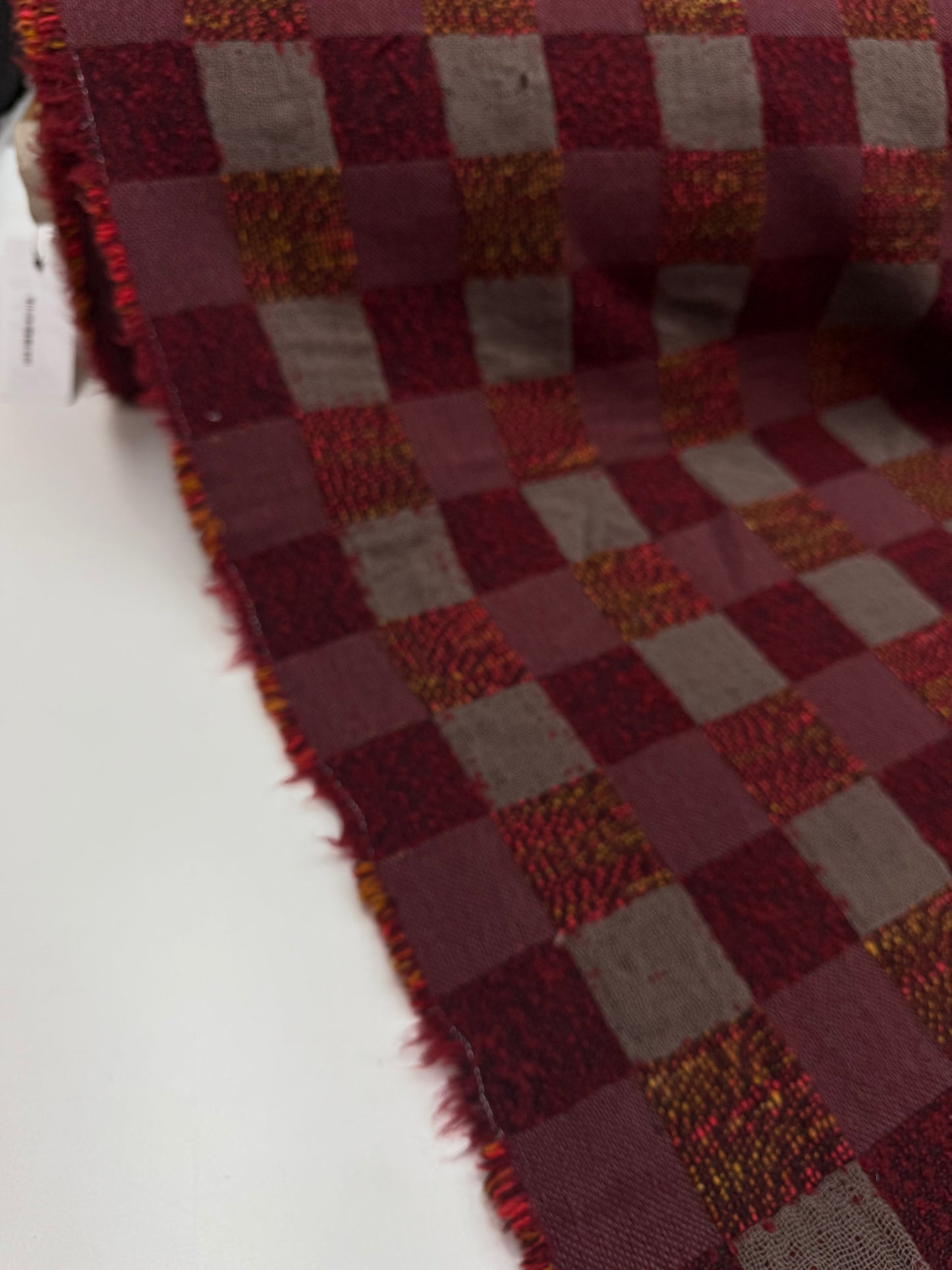 Geblokte wol blend Jacquard rood tinten