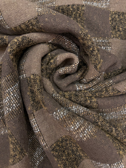 Geblokte wol blend Jaquard beige tinten