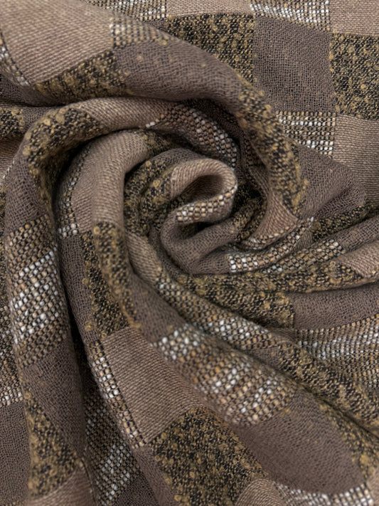 Geblokte wol blend Jaquard beige tinten