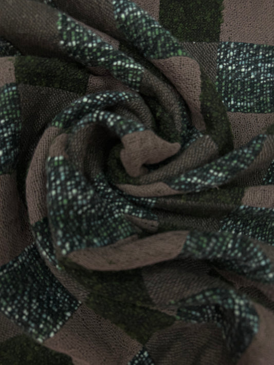 Geblokte wol blend Jaquard groen tinten