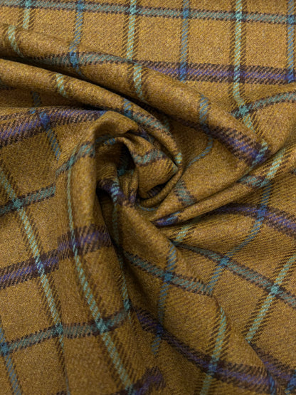 Wollen ruit oker beige blauw tinten 3.