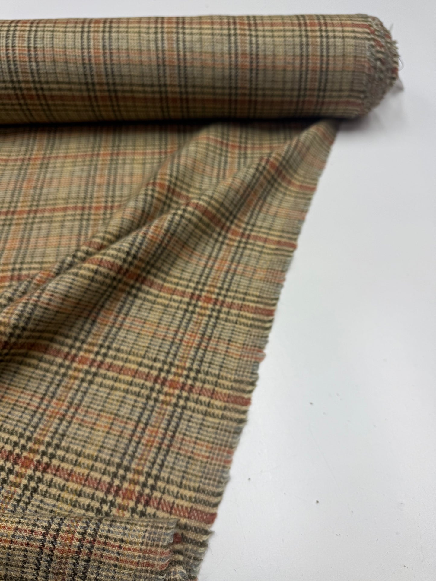 Wollen ruit warme beige groen oranje nr 12