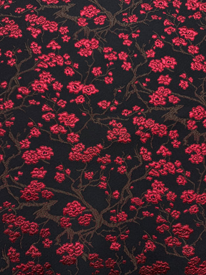 Jacquard zwart rood kleine bloem