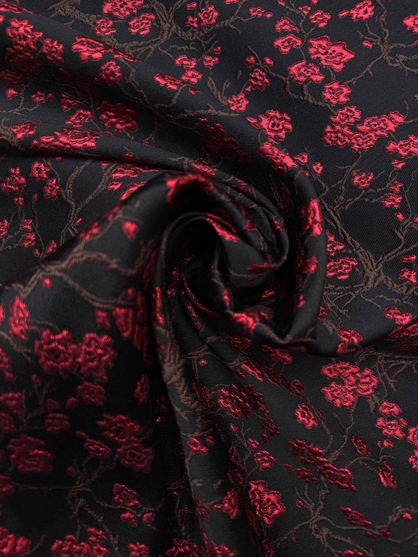 Jacquard zwart rood kleine bloem