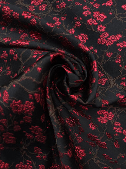 Jacquard zwart rood kleine bloem