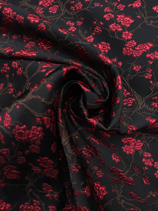 Jacquard zwart rood kleine bloem