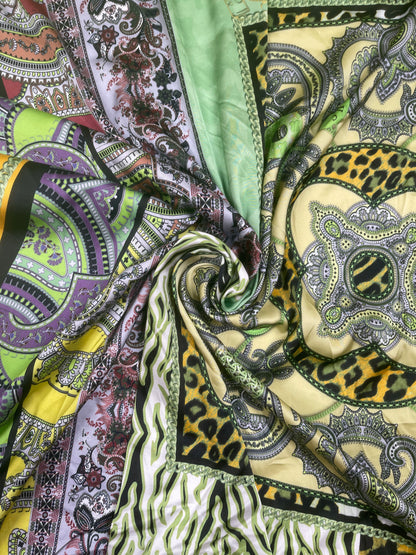 SS2024 MG viscose elastaan paneel paisley panter groen geel