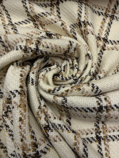 Wol  ruit ecru Camel bruin