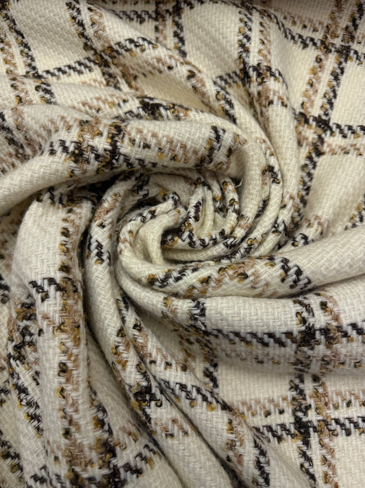 Wol  ruit ecru Camel bruin