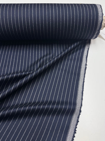 Wol  pantalon dikte flanel pinstripe marine ecru