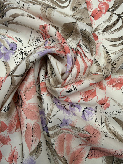 Katoen viscose met print zachte warme tinten