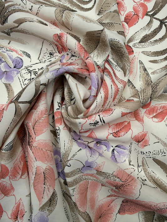 Katoen viscose met print zachte warme tinten