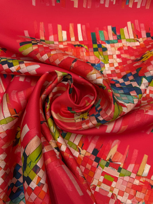 SS2026 Zijden twill met exclusief dessin matje koraal.