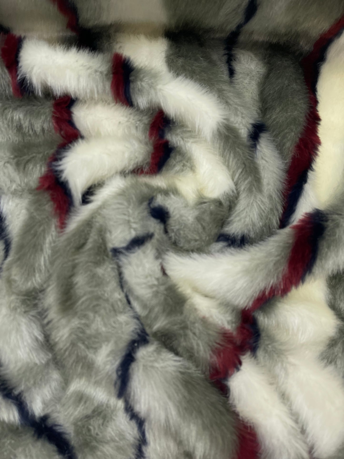 Faux Fur Bont streep rood grijs ecru