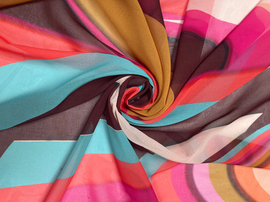 Transparant voile met groot kleurrijk abstract dessin polyester