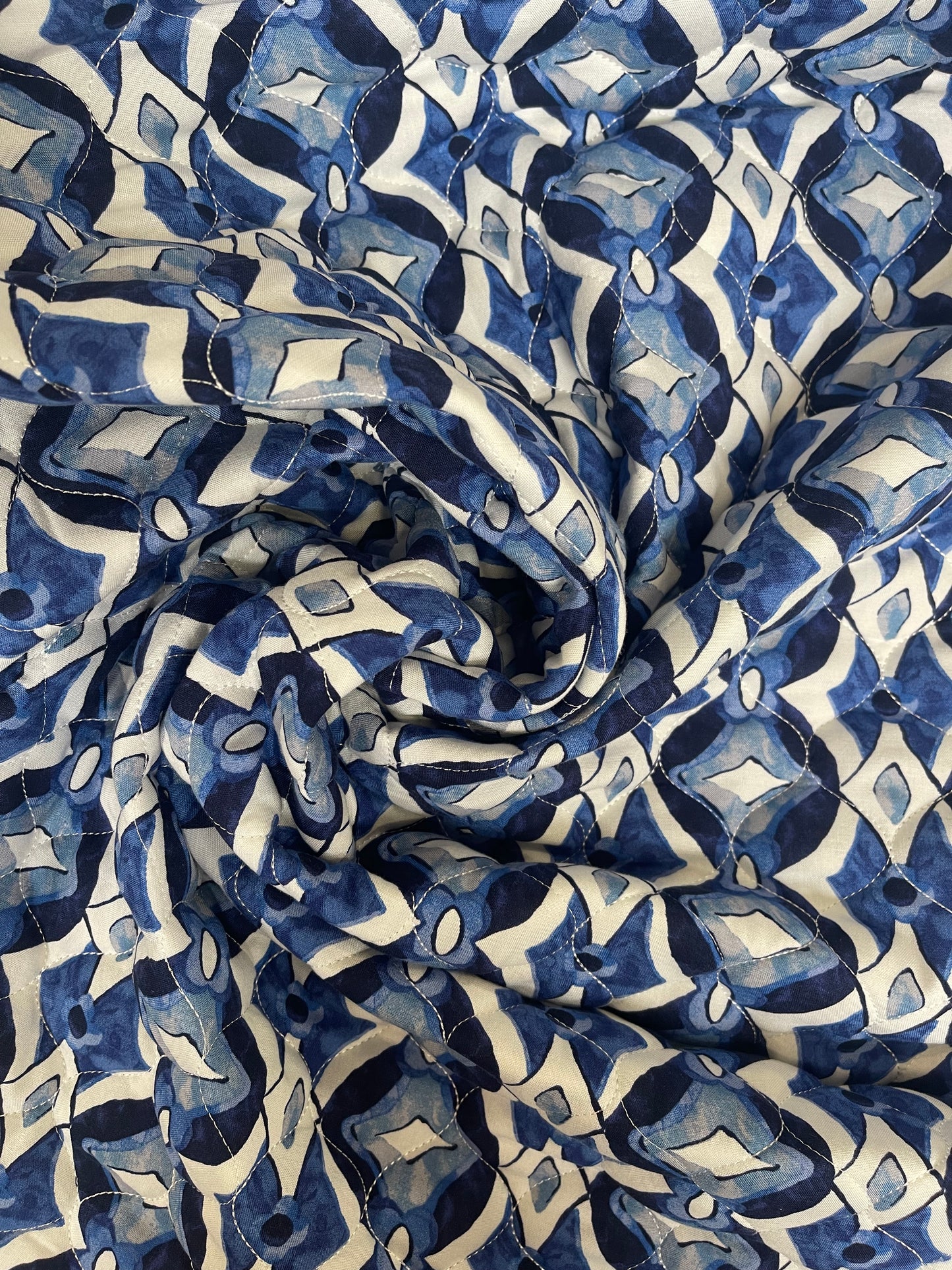 Padded Blue tiles fabric cotton