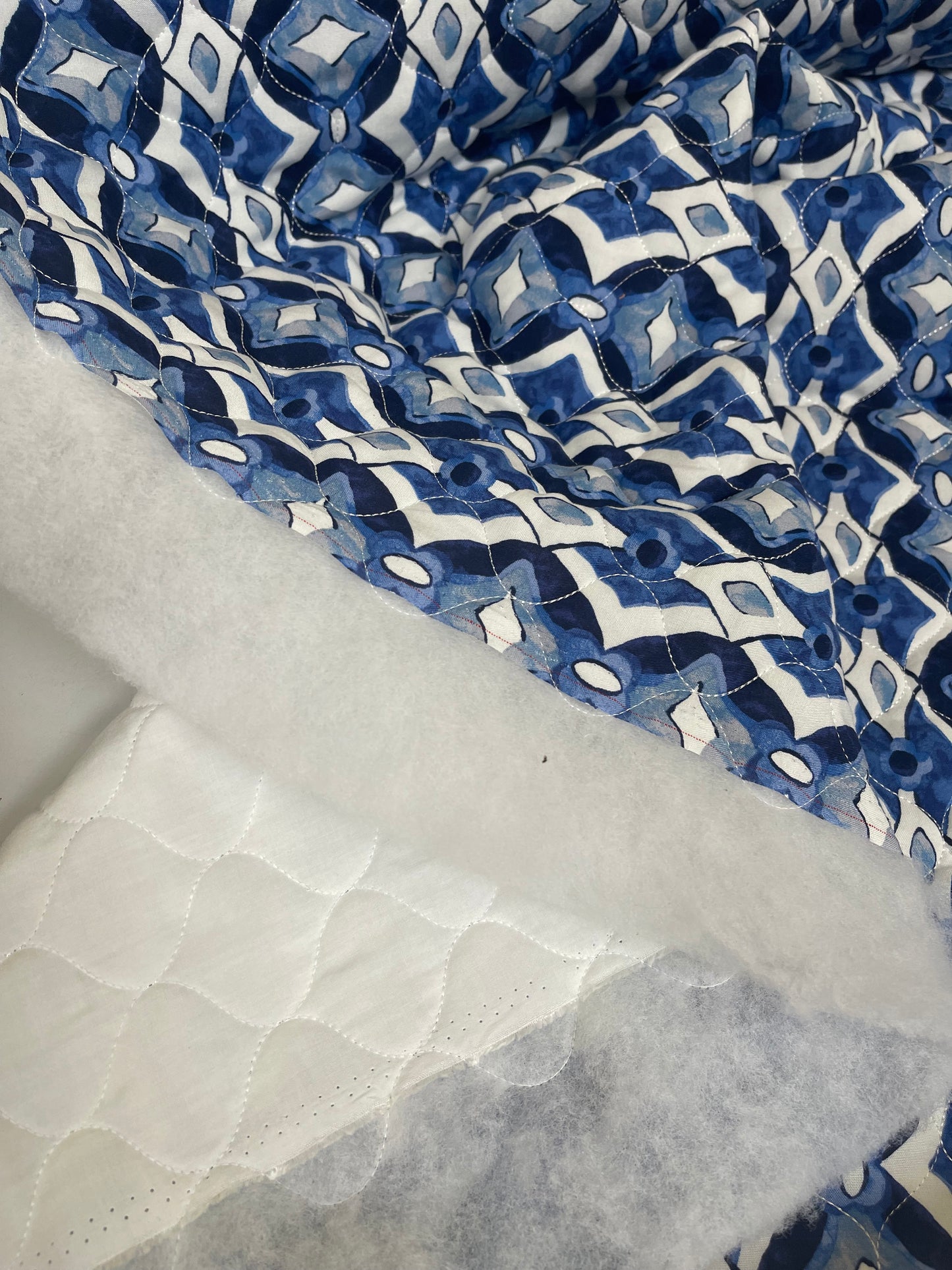 Padded Blue tiles fabric cotton