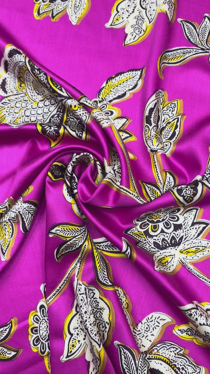 Viscose satijnbinding Paisley roze bruin