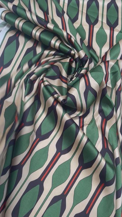 Viscose satijn binding retro print groen