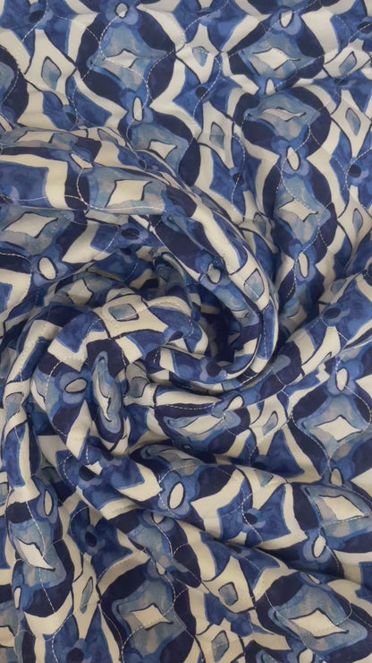 Padded Blue tiles fabric cotton