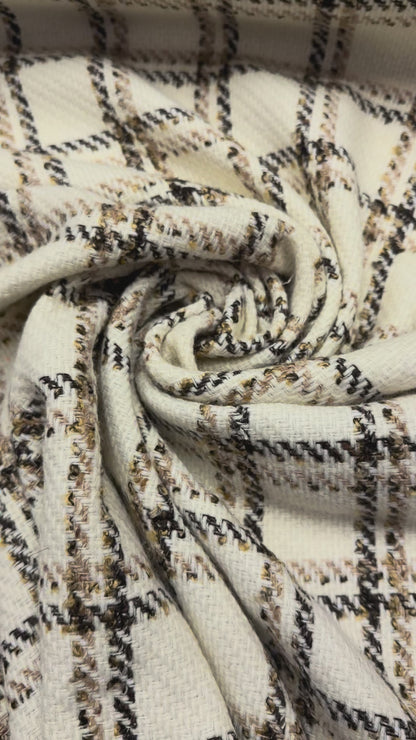 Wol  ruit ecru Camel bruin