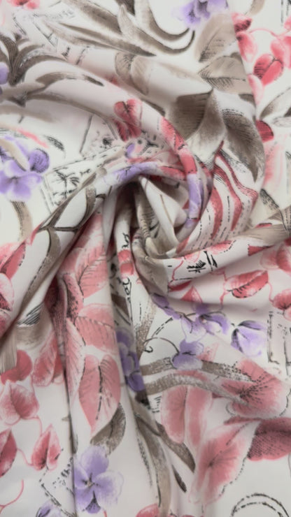 Katoen viscose met print zachte warme tinten