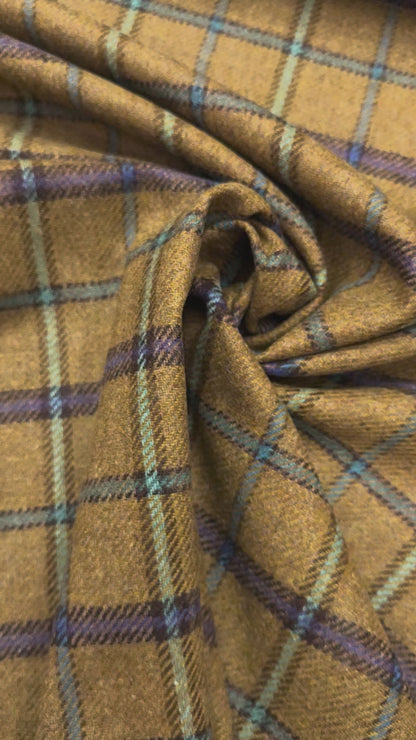 Wollen ruit oker beige blauw tinten 3.