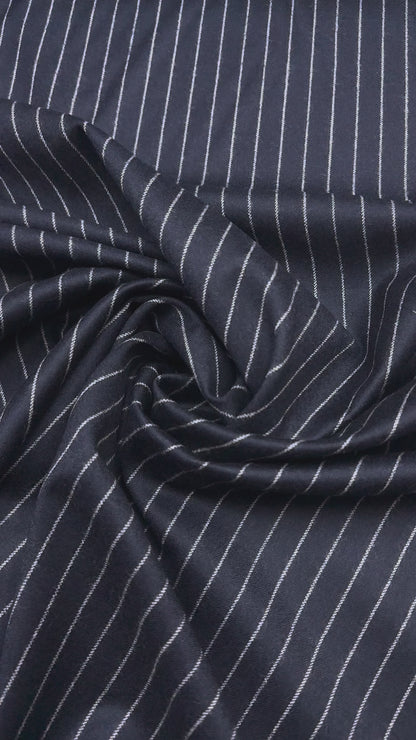 Wol  pantalon dikte flanel pinstripe marine ecru