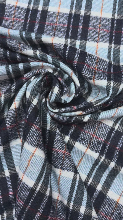 Wollen ruit brushed blauw tinten