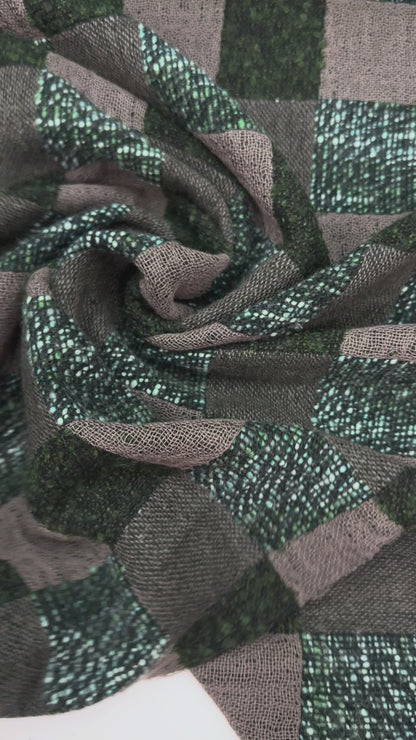 Geblokte wol blend Jaquard groen tinten