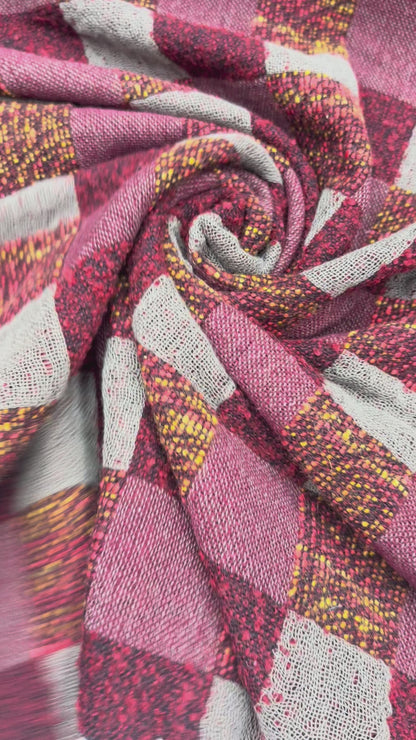 Geblokte wol blend Jacquard rood tinten