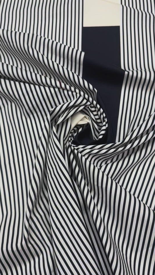 Cotton striped navy ecru brede en smalle streep